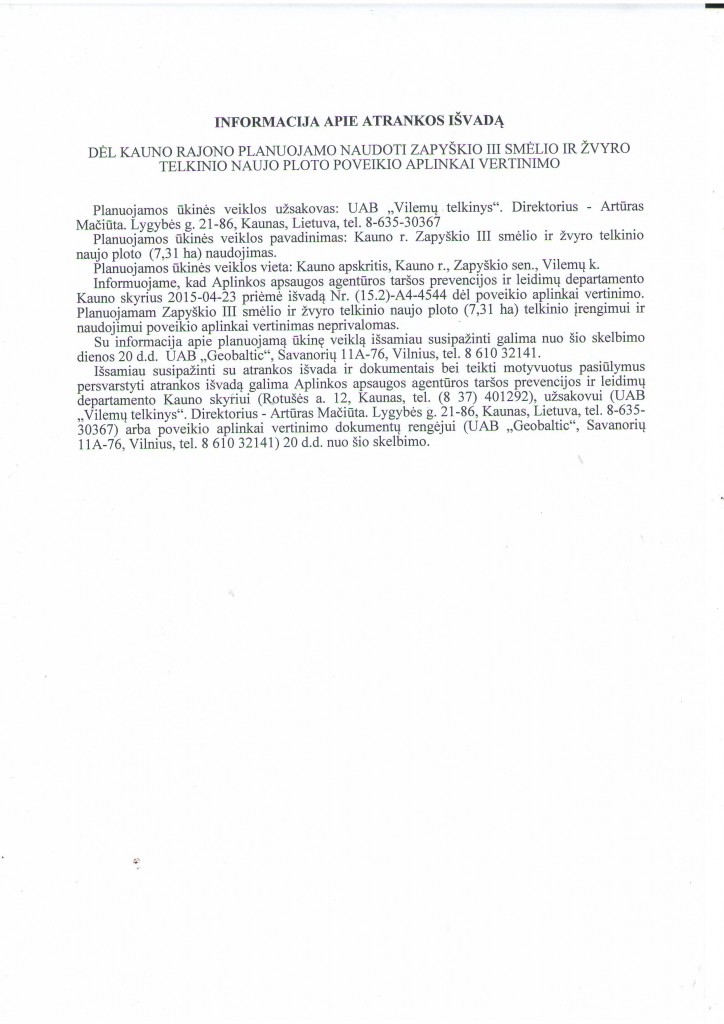 III smėlio ir žvyro telkinio