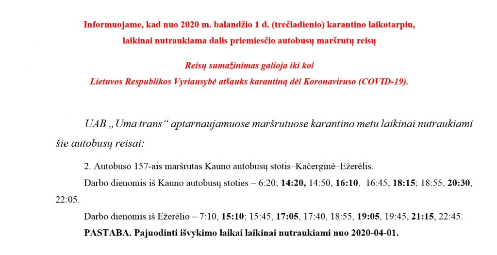 Reisų pokyčiai nuo 04.01